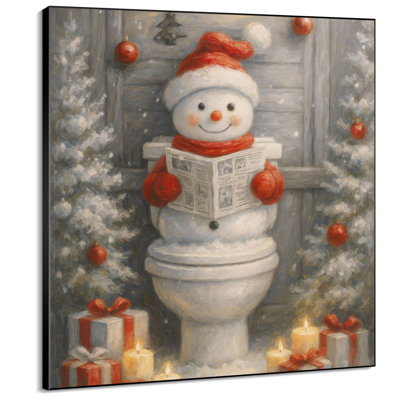 Très grand imprimé mural d'art en tissu - Bonhomme de neige rouge avec cadeaux, décoration de chambre de Noël fantaisiste pour enfants - «Assemblage requis du cadre (cadre non fini)»
