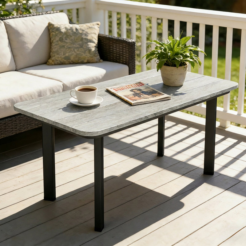 Table basse d'extérieur, table de patio avec plateau en WPC à lattes, gris