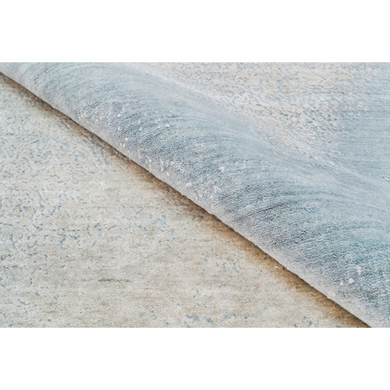 Hand Knotted Abstract Area Rug in Light Blue/Beige, Rectangle 6' x 9'