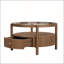 Table basse ronde en bois massif avec plateau de rangement en verre massif, table de centre circulaire moderne Mid-Century à 2 niveaux, table basse en bois de noyer pour le salon