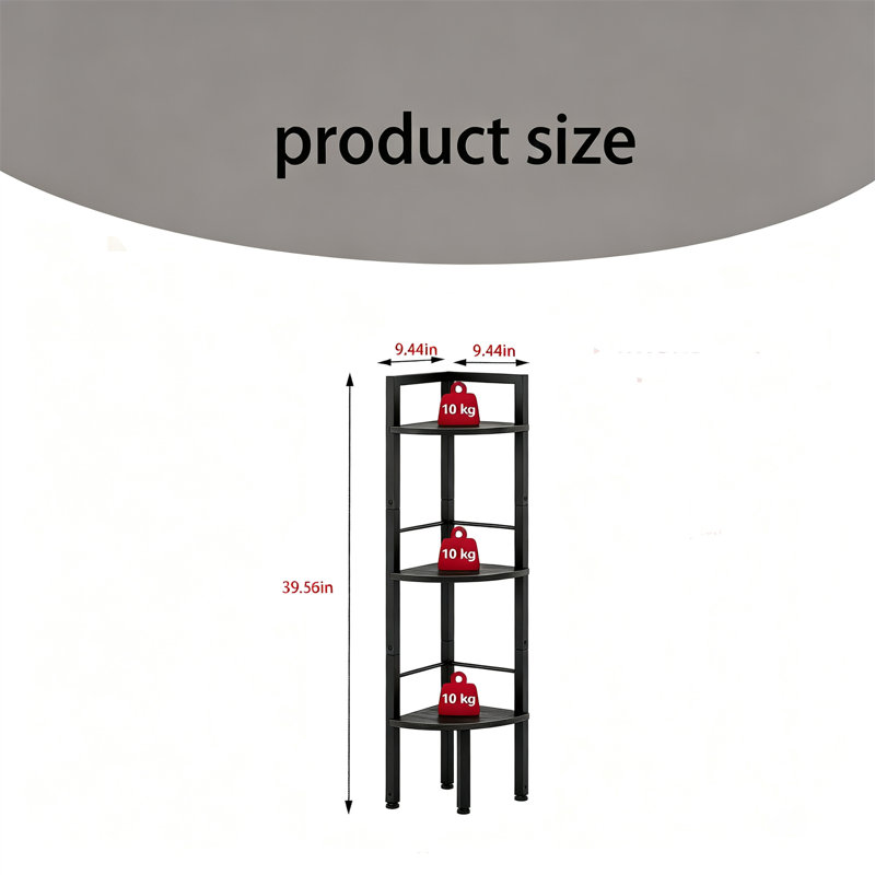 Corner Shelf Unit with Metal Frame, H 39,56 po x l 9,4 po x P 9,4 po