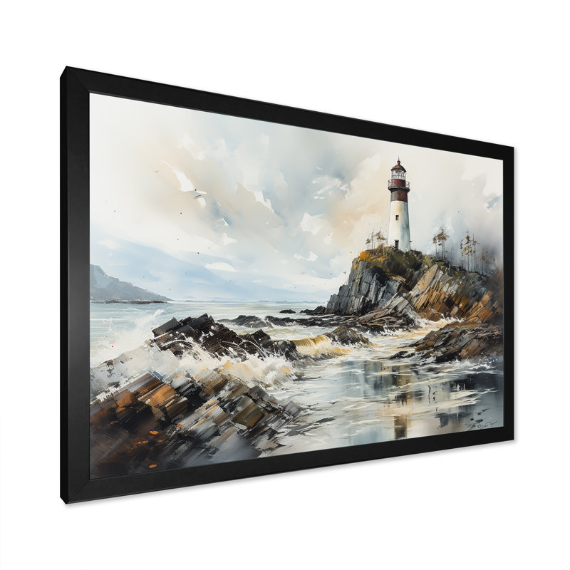«Coastal Light House Scenery Minim 8E23Fffd», reproduction sur toile, Cadre d'angle fermé noir, H 30 po x l 40 po x P 1,5 po