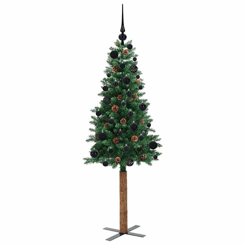 Slim Christmas Tree PVC and Solid Pine wood, 4.92' H, Black