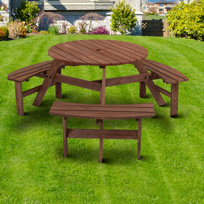 Hamood Vintage - Style Outdoor Round 6 - Person 35.42“ Long Picnic Table with 2” Umbrella Hole for Back Garden