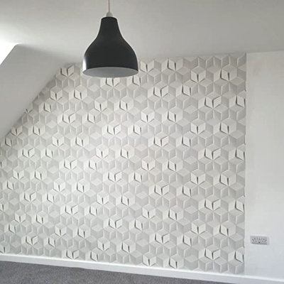 3D Geometric Feature Wall Wallpaper - White Cube Illusion Funky Modern Vinyl Coat - Textured Thick Solid Heavy Duty - Paste The Wall Wallpaper