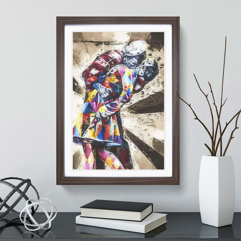 V-J Day in Times Square WW2 Kiss in Abstract - Picture Frame Graphic Art Print, 60cm H x 40cm W x 2cm D, Walnut