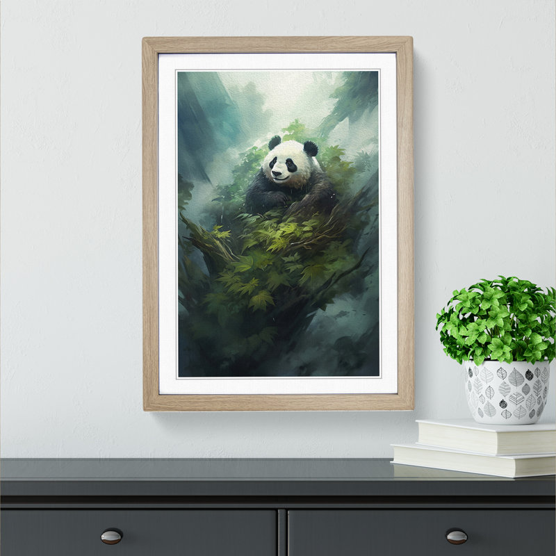 Panda Conceptual - Single Picture Frame Print on Wood, Oak Framed, 64cm H x 46cm W x 2" D