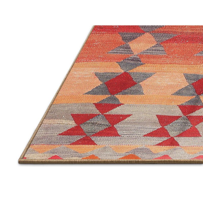 Tapis contemporain rouge / gris / safran, Rectangle 5 pi x 7 pi