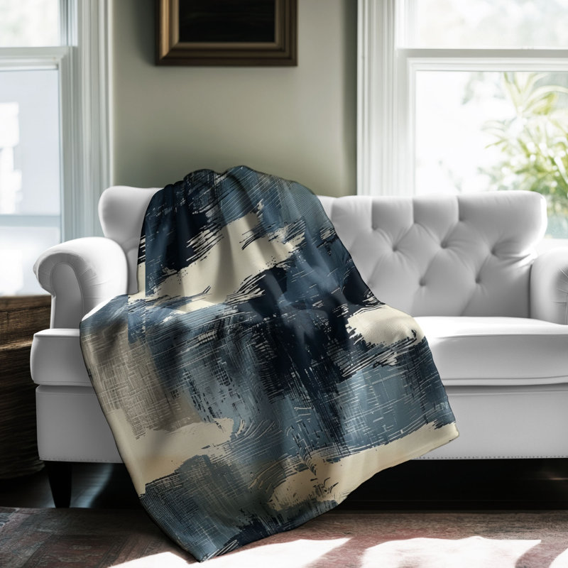 Bleu Painterly - couverture sherpa de qualité supérieure 1 pièce, Grand lit