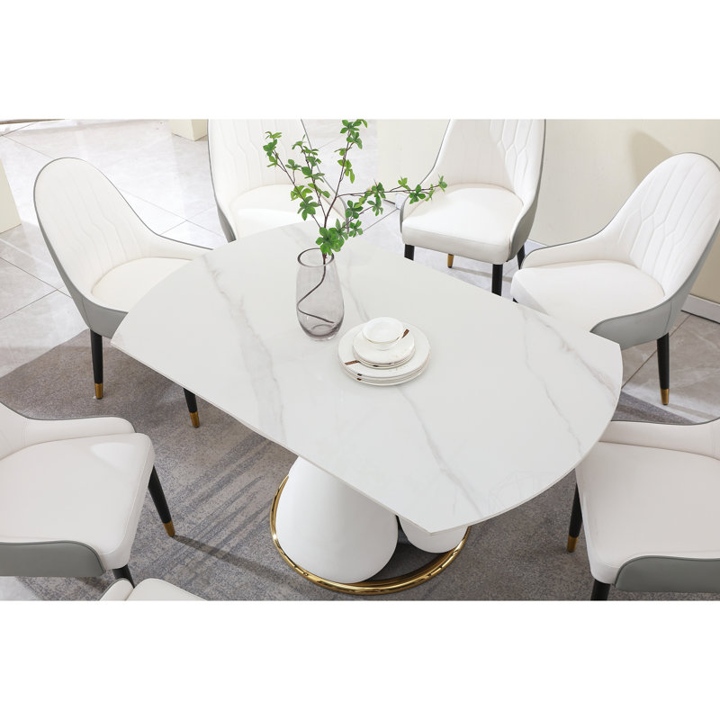 Table de salle à manger en pierre moderne et tendance avec chaises, 8