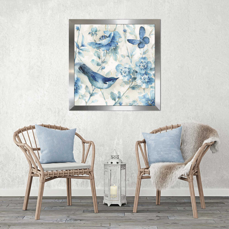 Indigold XI - reproduction sur toile, H 21,5 po x l 21,5 po x P 0,75 po, Encadrement argenté