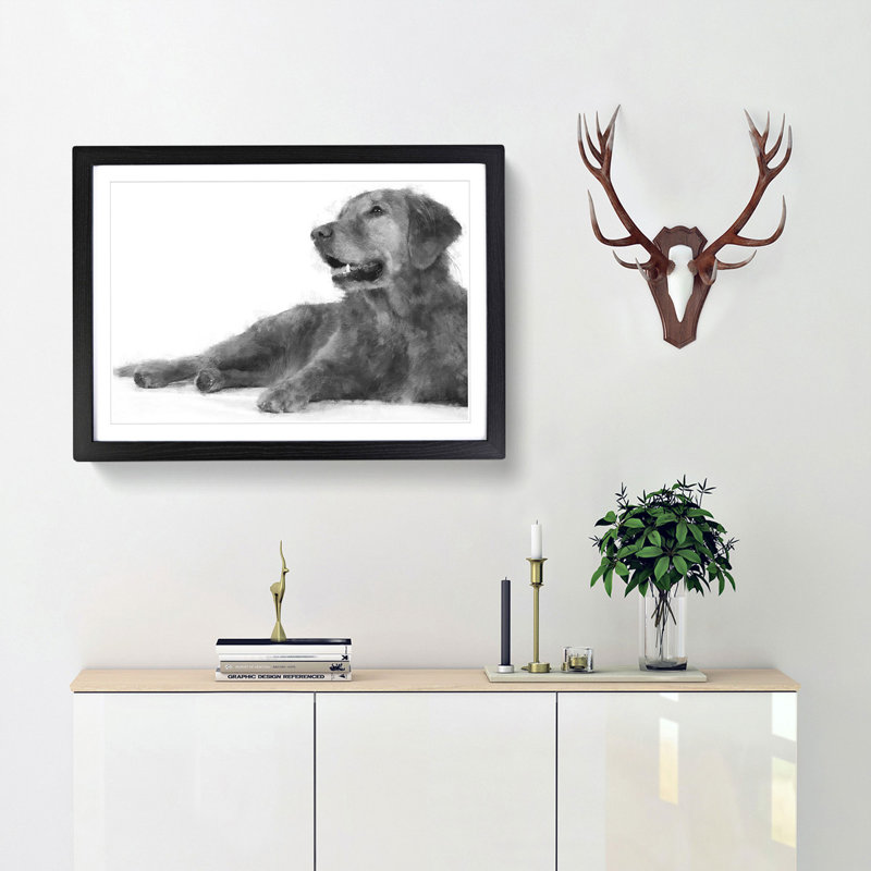 Golden Retriever - Single Picture Frame Print on MDF, 62cm H x 87cm W x 2cm D, Black Framed