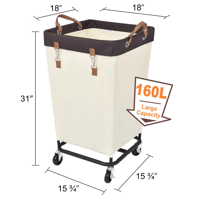 Rolling Laundry Hamper with Handles, Beige