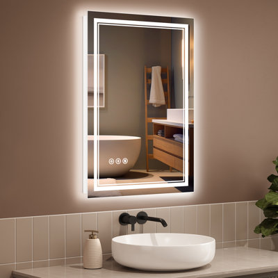 Miroir de salle de bain à DEL avec éclairage: avant et rétroéclairé, verre trempé, 3 couleurs, intensité variable, IRC 90+, désembuage