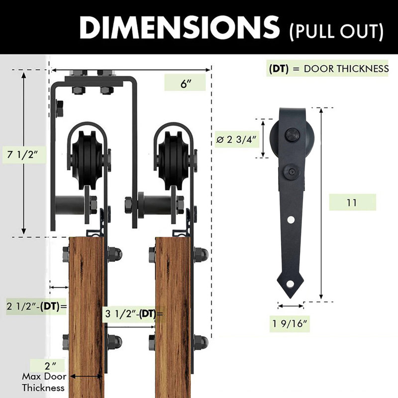 Ensemble de quincaillerie de porte de grange à trois voies et à double rail de style flèche noire rustique (porte non incluse)