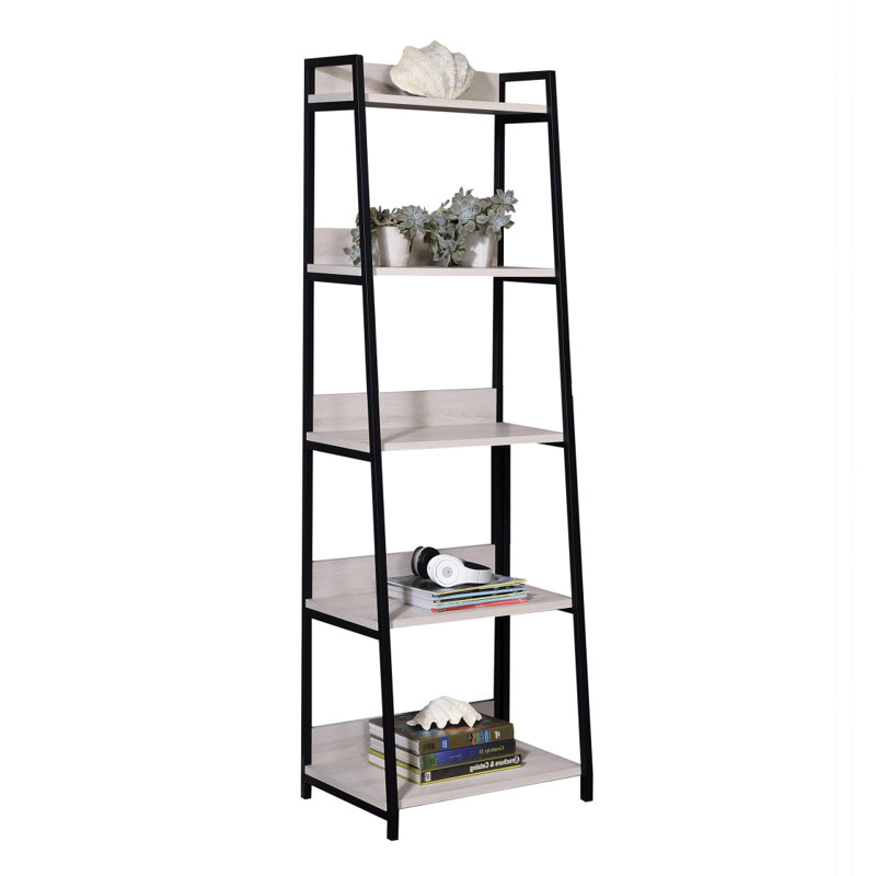 Bibliothèque échelle naturelle et noire à 5 niveaux, 67,57 po x 24,57 po x 16,57 po