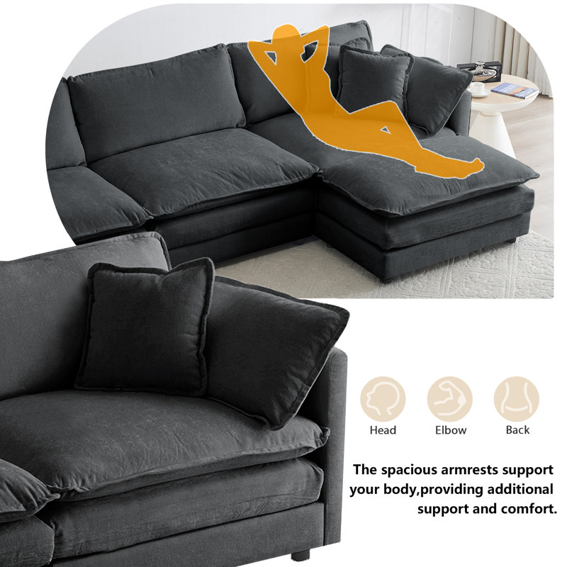 Canapé en chenille 4 pièces avec canapé et repose-pieds pour salon , H 33 po x l 111 po x P 35 po, Gris chenille