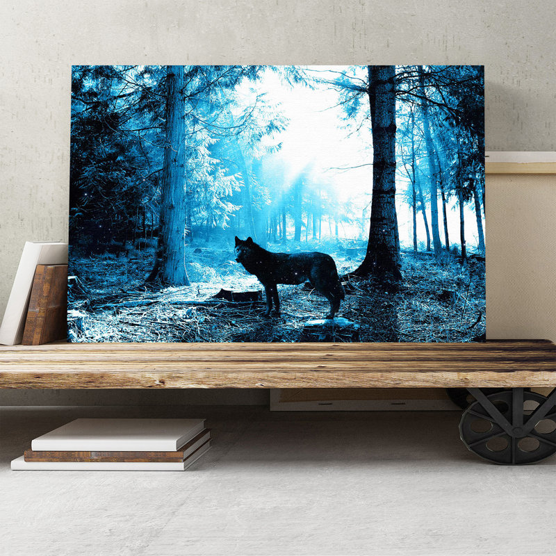 Black Wolf in Blue Forest - Framed Print, 35cm H x 50cm W