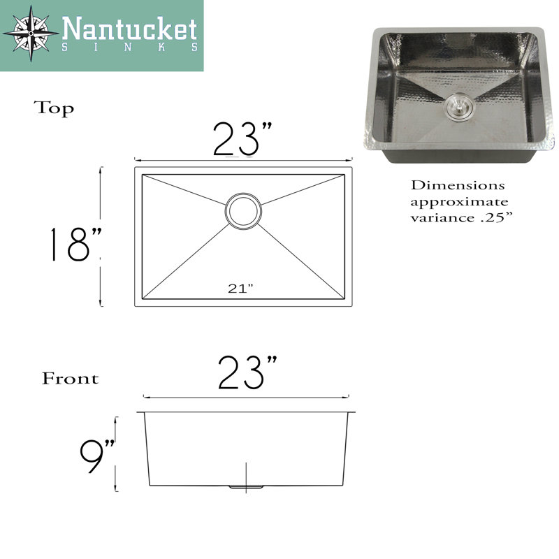 Brightwork Hand Hammered 23" L x 18" W Undermount Kitchen Sink