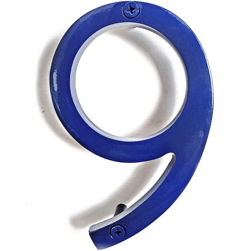 Numéro de maison en métal flottant, 9, Bleu, 6"