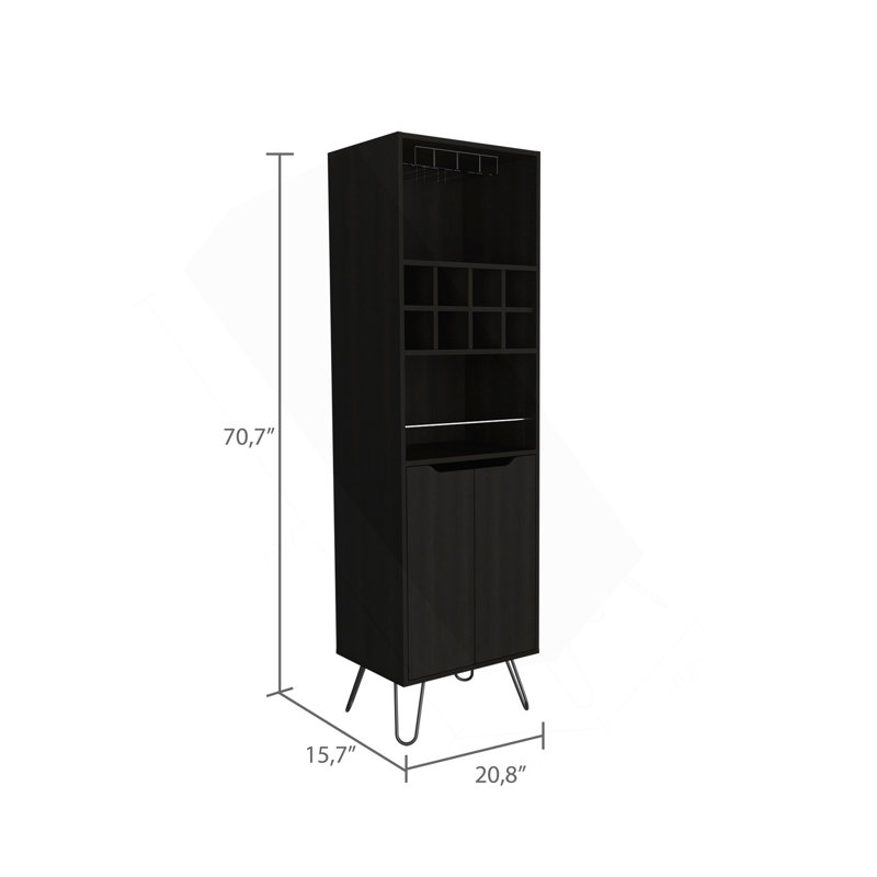 Buffet Manhattan Talll, huit porte-bouteilles encastrés, deux armoires avec porte simple - noir
