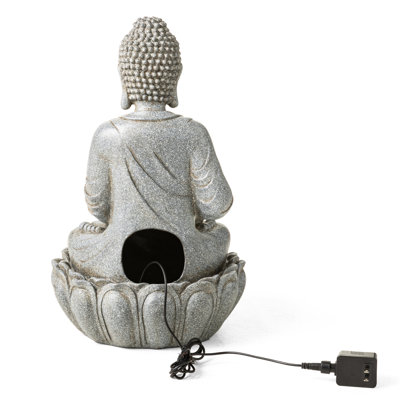 23.25"H Zen Style Concrete Meditating Buddha Statue Polyresin Outdoor Fountain With Pump And LED Light (KD)