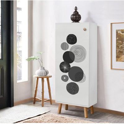 High-Quality Shoe Cabinet, White, 19.7 x 53.1 x 15.0 inches | 100% Melamine Coated Chipboard, Thickness: 0.7 inches | Solid Wood Legs & Handles, UV Coated | Stylish Scandinavian Design with Numerous Shelves