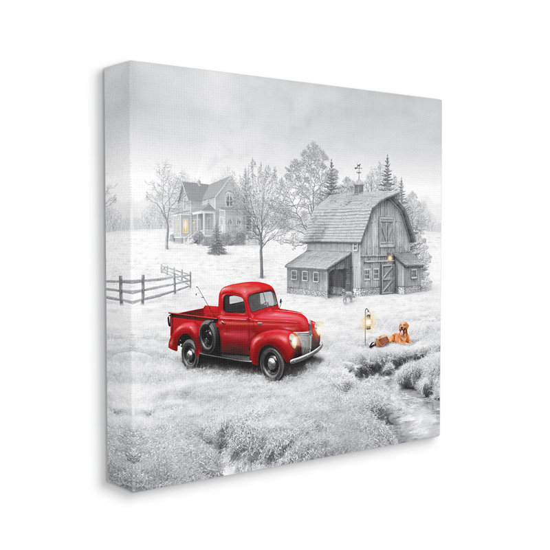 «Stupell Industries Red Truck at Barn», art mural sur toile par Michael Shelton, H 36 po x l 36 po x P 1,5 po