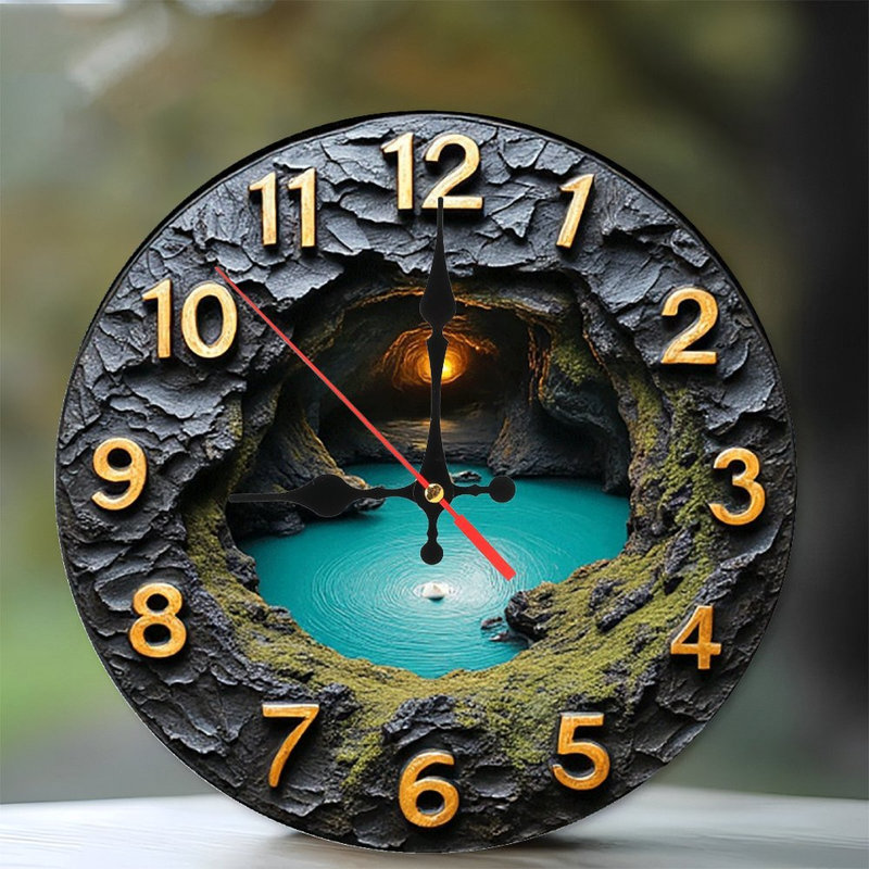 Unique Cave Lake Landscape Wall Clock