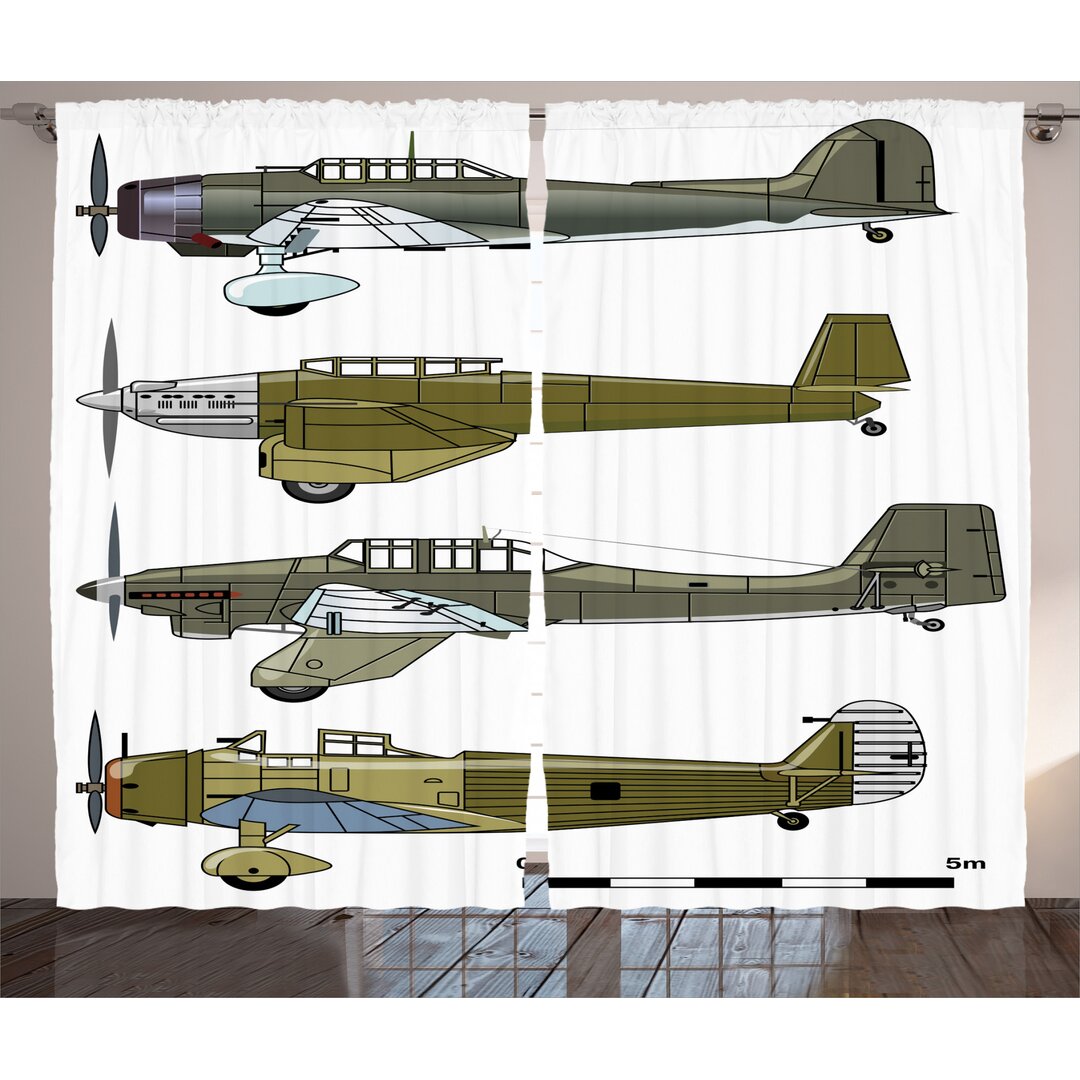 Rustikaler Vorhang, Old Dive Planes Jets, Flugzeug, Grün Weiß Grau