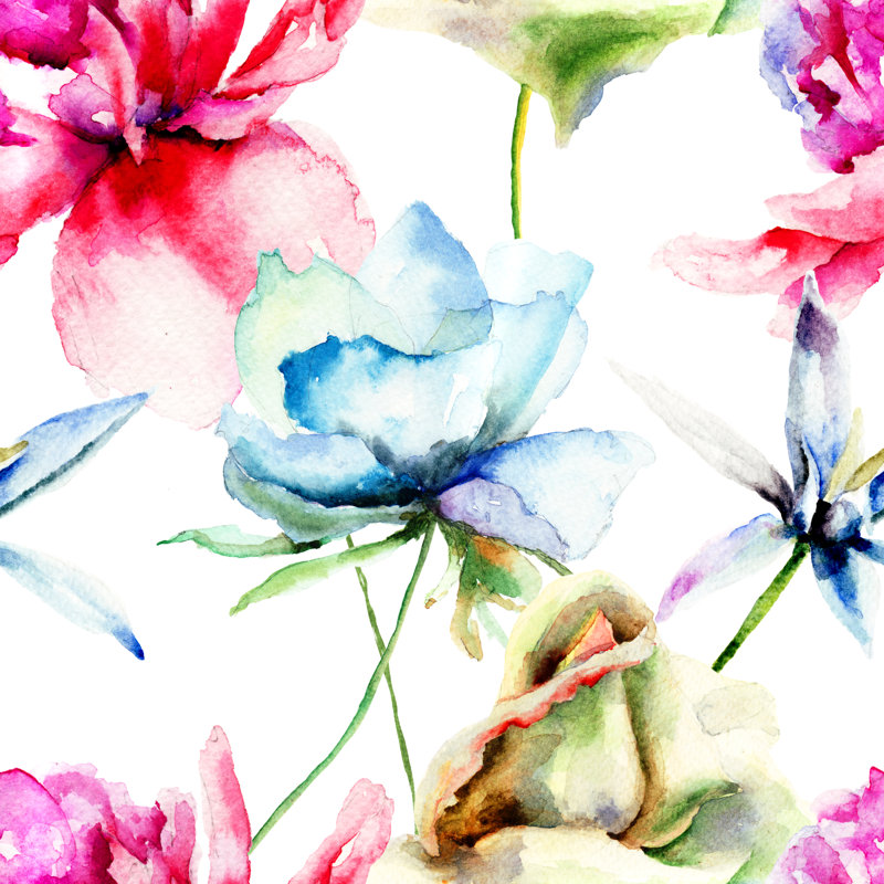 Schuylerville Seamless Wallpaper Flowers by Ateli - Wrapped Canvas Painting, 91cm H x 91cm W x 3.8cm D