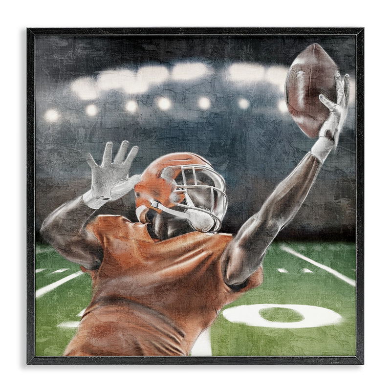 «Football Catch In Action», estampe numérique, design par Kim Allen, H 17 po x l 17 po, Giclée encadrée noir minuit