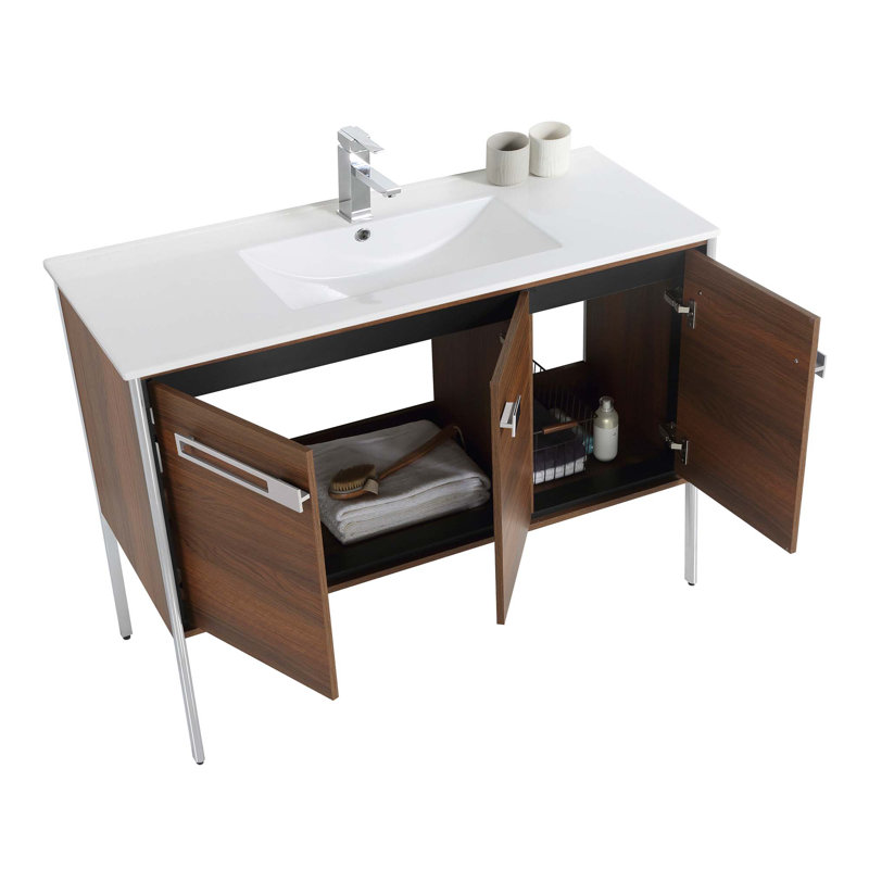 Meuble-lavabo simple 42 po, Noyer ébène, Chrome poli