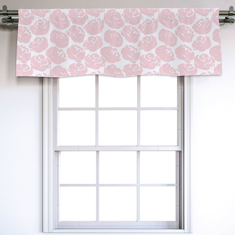 Rose White Floral Satin Rod Pocket Window Valance