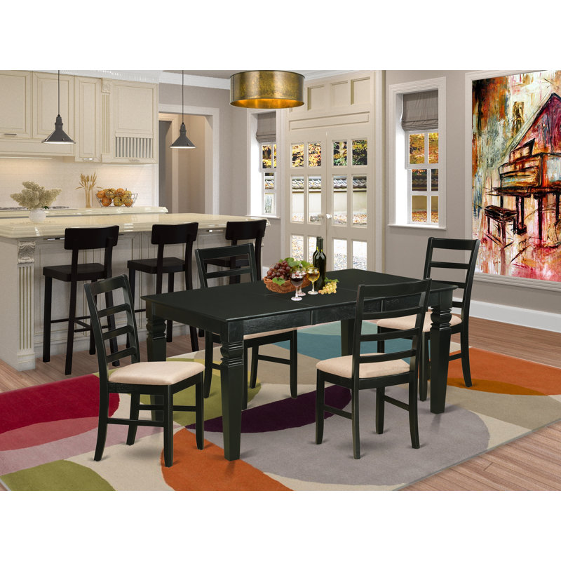 5 Piece Dining Room Furniture Set Includes a Rectangle Kitchen Table with Butterfly Leaf and 4 Linen Fabric Chairs, Black