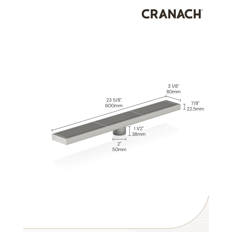 24 Inch Tile-In Linear Shower Drain, Stainless Steel Floor Drain, Brushed Nickel