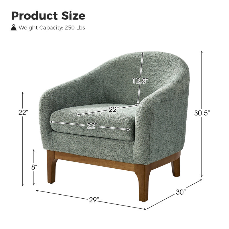 Fauteuil demi-tonneau moderne avec pieds en bois massif Berklie, Laine sauge