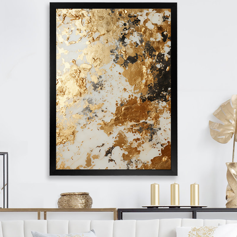 Blanc et or Champagne Flow I - Champagne, art mural, Cadre photo noir, H 40 po x l 30 po x P 1,5 po