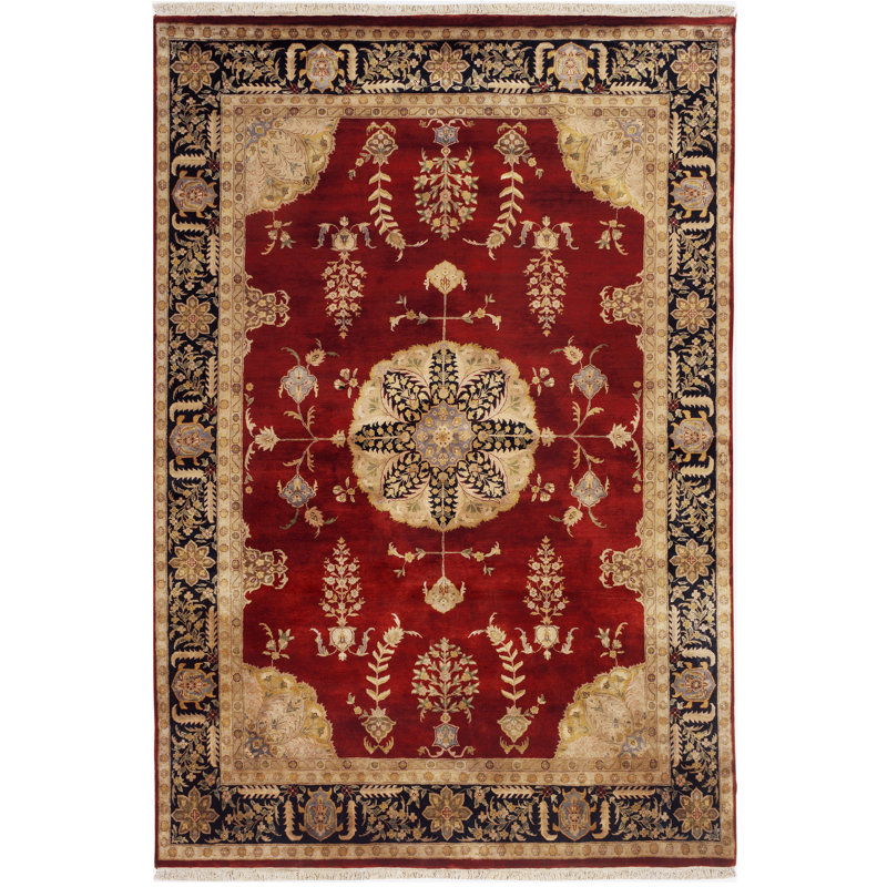 Tapis décoratif en laine Touffeté à la main de style oriental rouge Bourgogne/rouge, Rectangle 5 pi 6 po x 8 pi 6 po