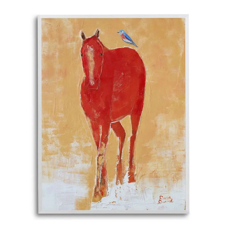 «Red Horse» par Dara Daniel, Pas de tapis, H 34 po x l 26 po, Toile encadrée flottée blanche