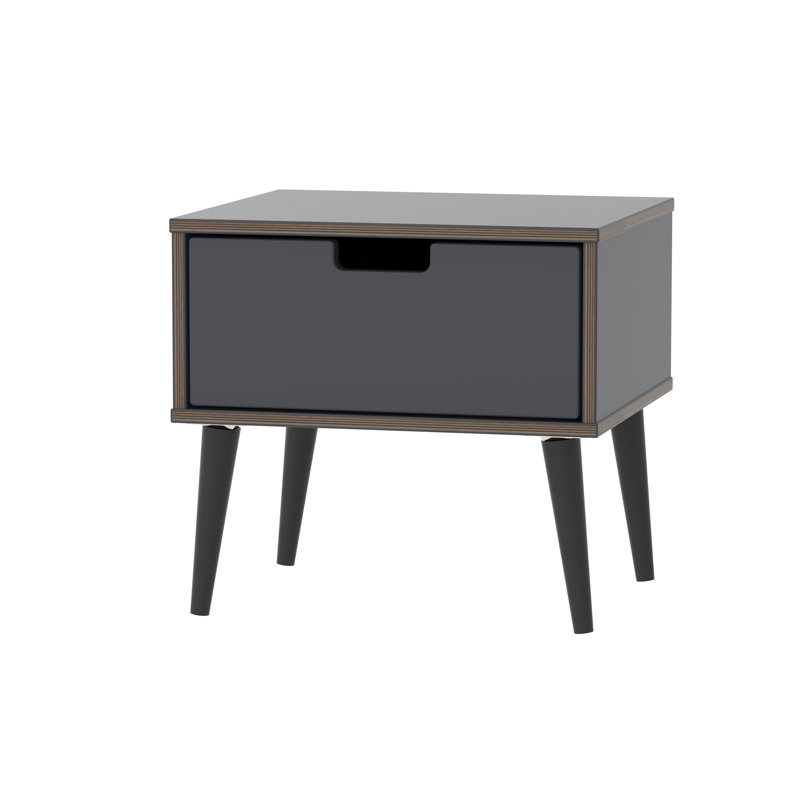 Fully Assembled Fairbury 1 Drawer Bedside Table, Black/Graphite