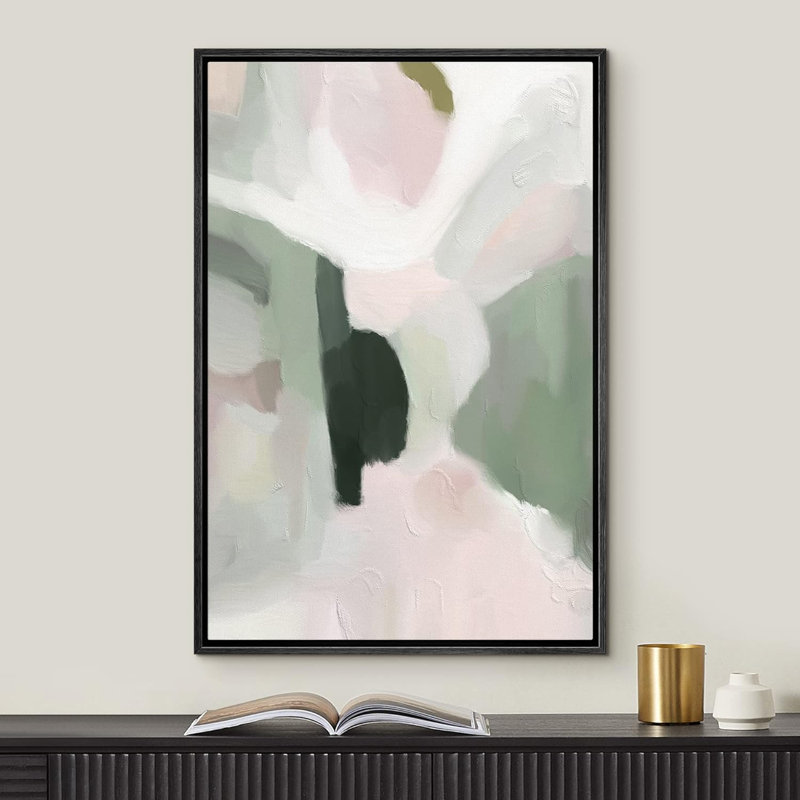 Abstract Colorful Strokes Green Pink Watercolor Framed On Canvas Print, 36" H x 24" W x 1.5" D, Black