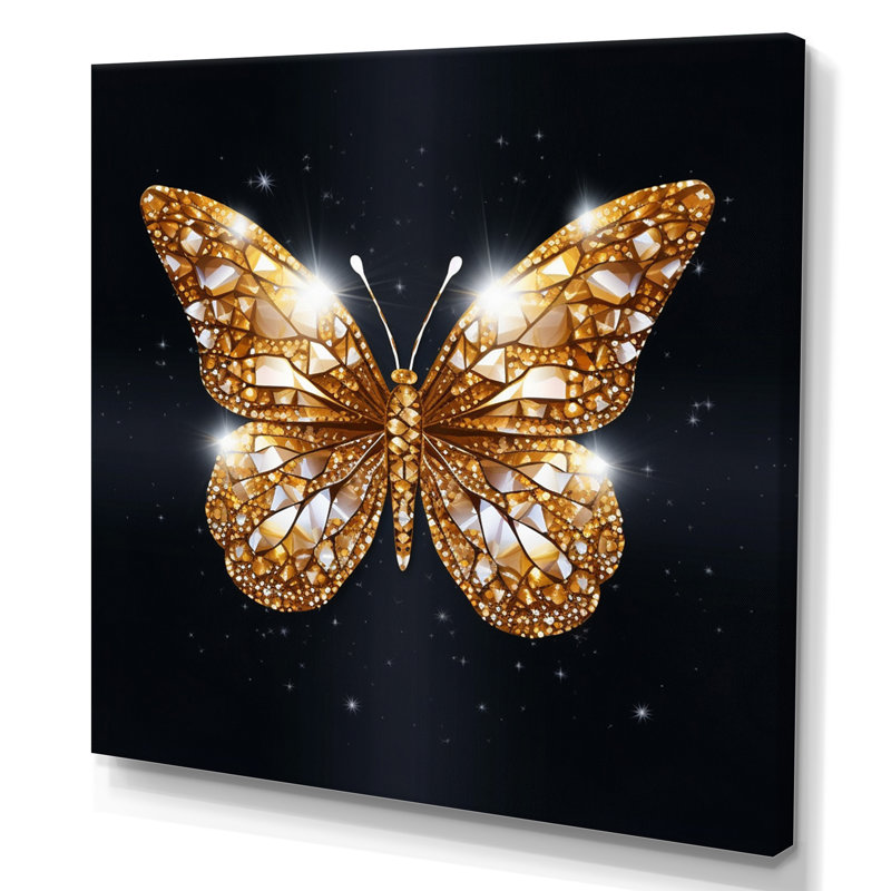 «Black and Gold Diamonds Butterly III» sur impression sur toile, H 24 po x l 24 po x P 1 po, Toile tendue