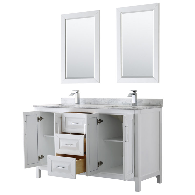 Daria 72" Double Bathroom Vanity Set with Mirror, Polished Chrome, White, 72"