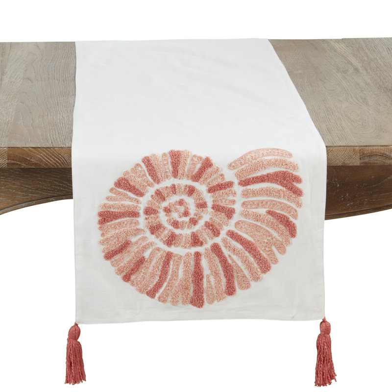 Chemin de table rose en coton à spirale brodé rose avec pampille l 16 po x L 72 po