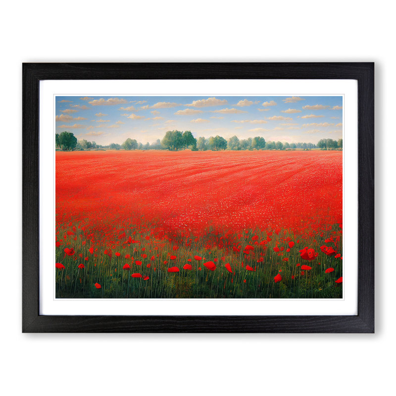 Pleasing Poppy Field Flowers 1 Piece Single Picture Frame Wall Art, 46cm H x 64cm W x 2cm D, Black Framed