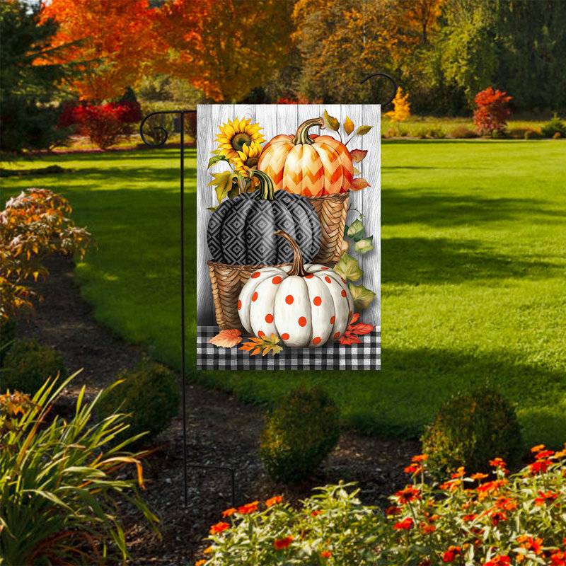 Drapeau de jardin citrouille, Automne gris/blanc
