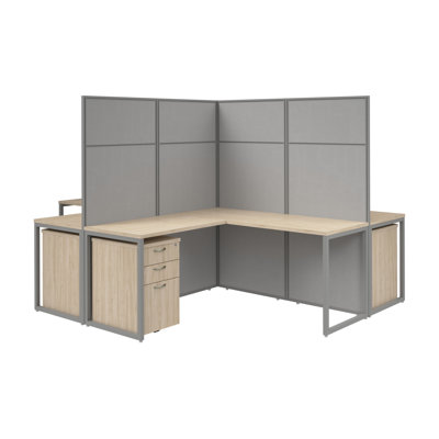 Easy Office 4 Person L-Shaped Desk with Drawers and Panels Cubicle