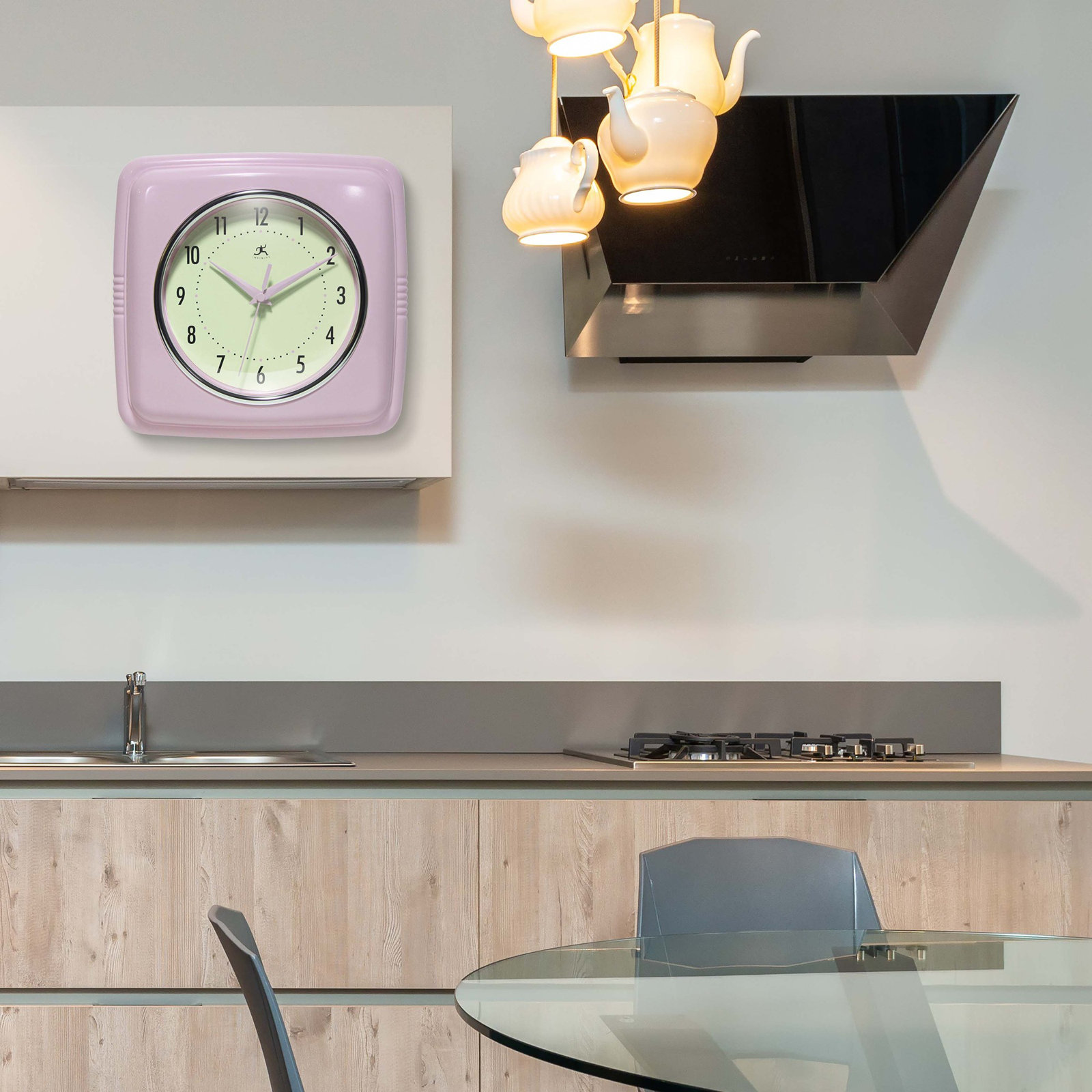 Orrwell Square Plastic Wall Clock 9.25 Inches, Pastel Pink