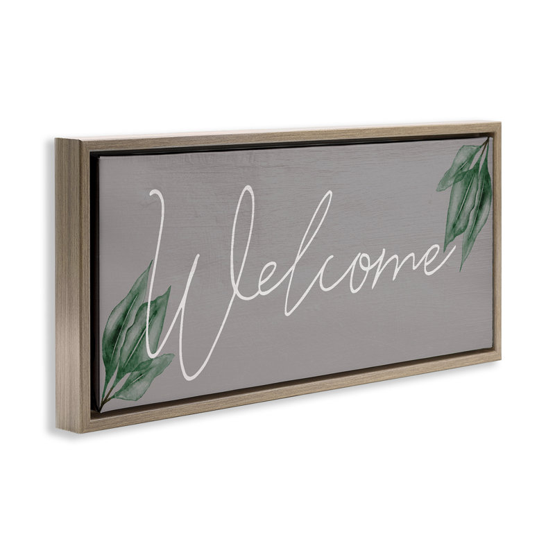 Welcome on Grey avec cadre flottant Herbs, design par Lil 'Rue, Cadre flottant orme Montalcino, H 14 po x l 31 po